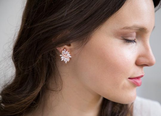 Boucles d’oreilles mariage rose gold chic strass Evalyne
