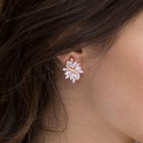 Boucles d’oreilles mariage rose gold chic strass Evalyne