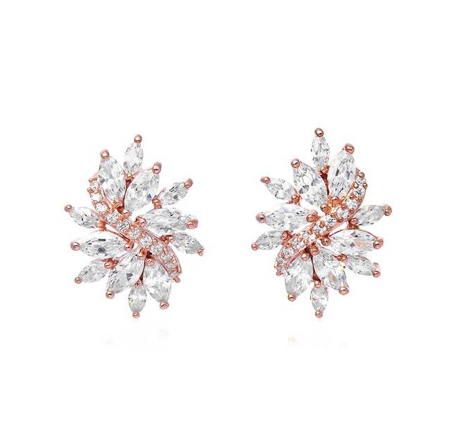 Boucles D'oreilles Clip Strass Rose Doré Style Art Déco - Modèle EH5 - Neuf Sans Emballage - Bijou Fantaisie