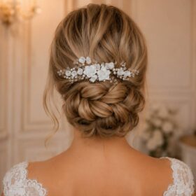 Bijoux chignon mariage fleurs blanches sur peigne Lara