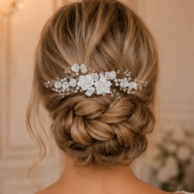 Bijoux chignon mariage fleurs blanches sur peigne Lara