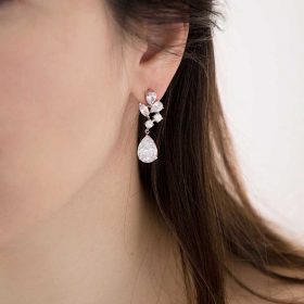 Boucles d’oreilles mariage Swarovski argentées brillantes Enrika