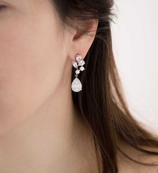 Boucles d’oreilles mariage Swarovski argentées brillantes Enrika