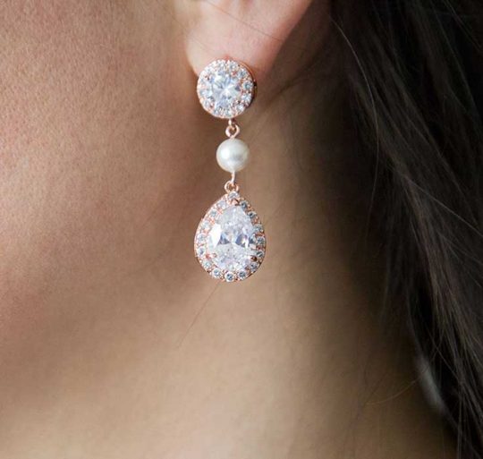 Boucles d’oreilles mariage rose gold perles Swarovski « Estelle »