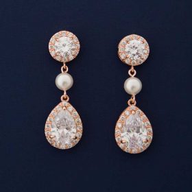 Boucles d'oreilles mariage rose gold perles Swarovski