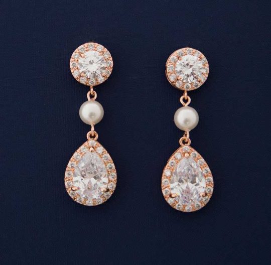 Boucles d'oreilles mariage rose gold perles Swarovski