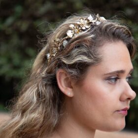 Couronne bohème fleurs, diadème mariage feuilles métal « Odélie »