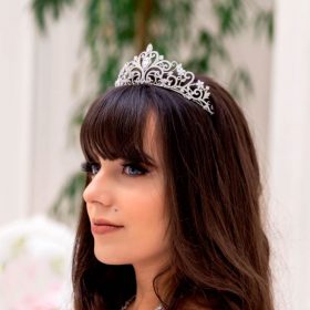 Diadème soirée mariage, tiare princesse argenté Elina