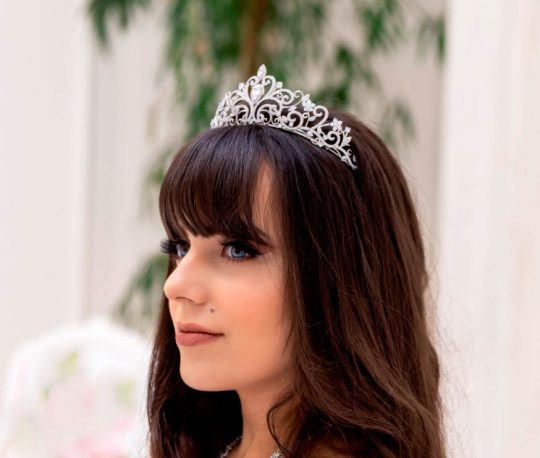Diadème soirée mariage, tiare princesse argenté Elina