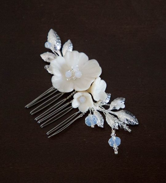 Petit bijou de cheveux mariée bohème fleurs feuilles Apolline