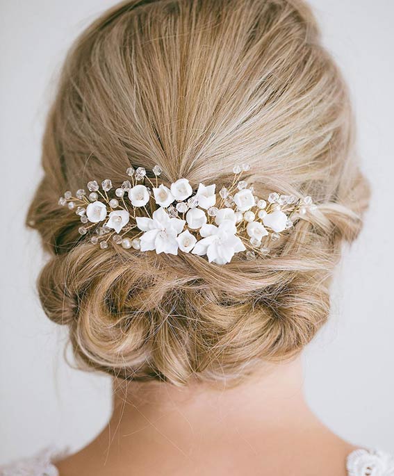 6 épingles pics cheveux chignon mariage mariée petites fleurs blanches cristal 