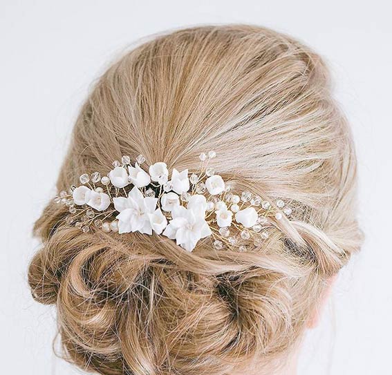 Peigne Cheveux Mariage - Fleurs Blanches - Blossom