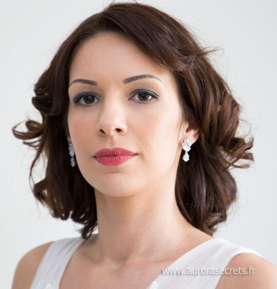 Boucles d'oreilles mariée rose gold pendentif cristal feuilles « Béatrice »