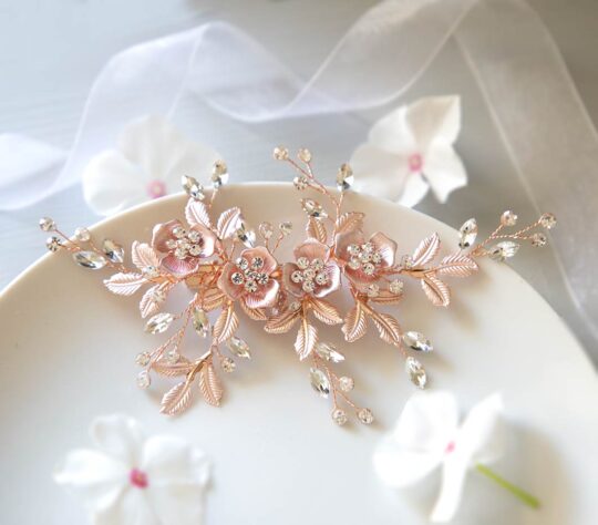 Bijou coiffure mariée fleurs feuilles, pince cheveux bohème chic "Lou" – Image 2