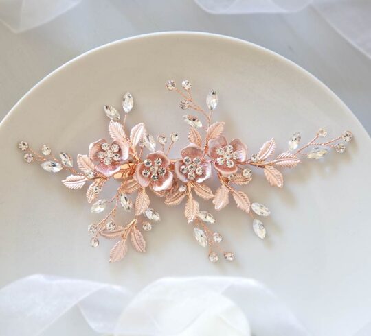 Bijou coiffure mariée fleurs feuilles, pince cheveux bohème chic "Lou" – Image 3