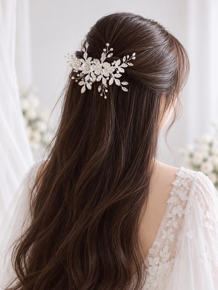 Bijou coiffure mariée fleurs feuilles, pince cheveux bohème chic "Lou" – Image 2