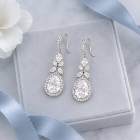 Boucles d'oreilles mariée rose gold pendantes cristal zircon « Ludmila» – Image 3