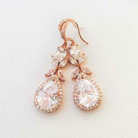 Boucles d'oreilles mariée rose gold pendantes cristal zircon « Ludmila»