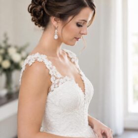 Alternative view of Boucles d'oreilles mariée rose gold pendantes cristal zircon « Ludmila»