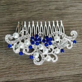 Peigne cheveux mariage fleurie touche bleu et perles « Rosabella »