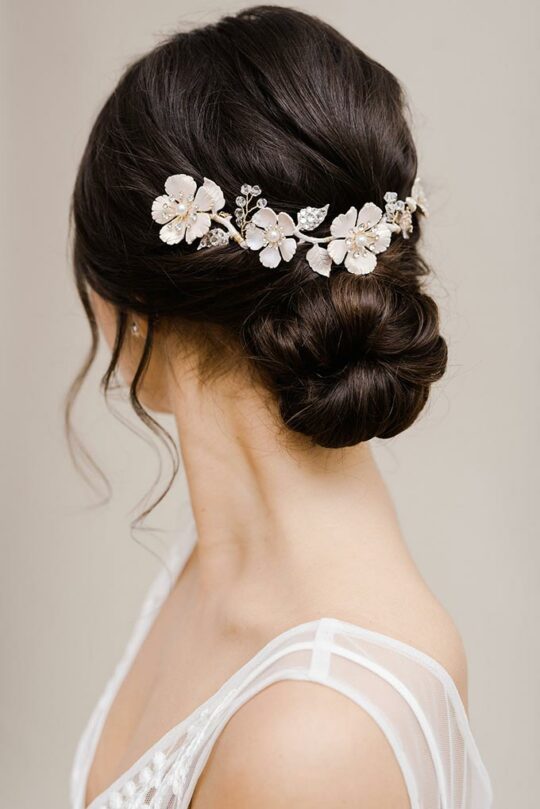 Bijou cheveux mariage fleurs strass feuilles Zora