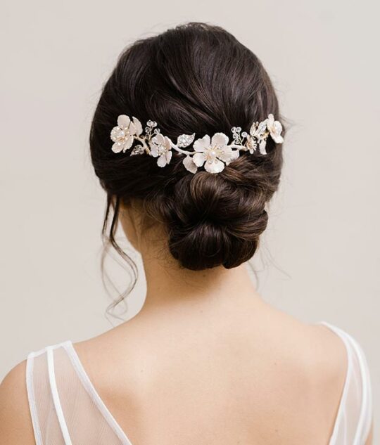 Bijou cheveux mariage fleurs strass feuilles Zora