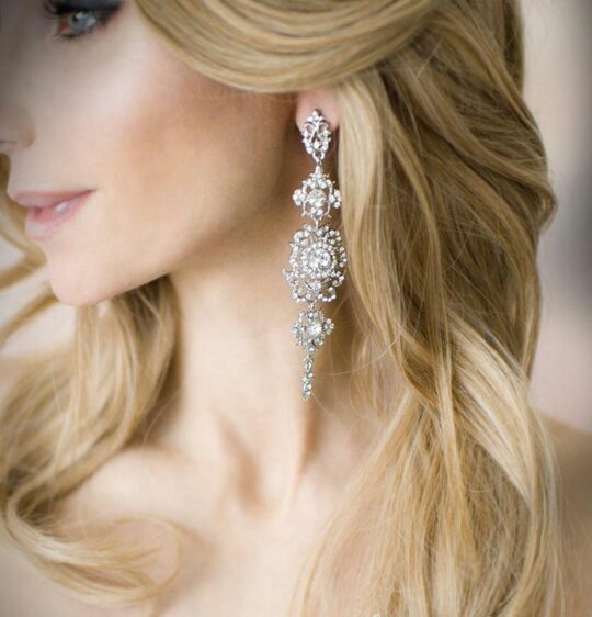 Boucles d'oreilles mariée chandelier longues Art-dec