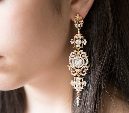 Boucles d'oreilles mariée longues retro chic Art-deco « Irena»
