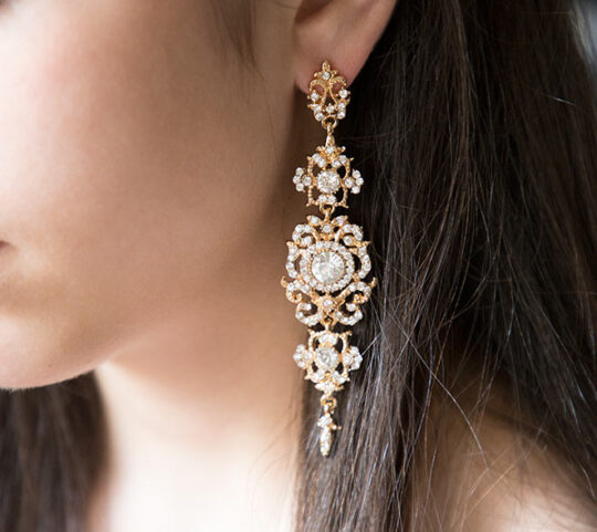 Boucles d'oreilles mariée longues retro chic Art-deco « Irena» – Image 4