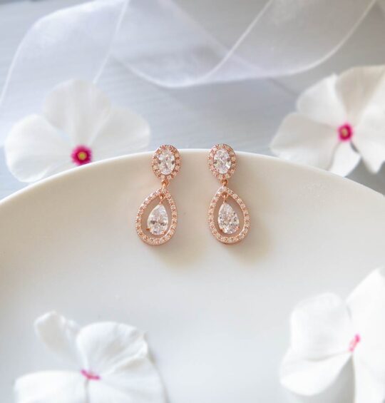 Boucles d’oreilles rose gold mariage goutte romantiques "Cécile" – Image 2