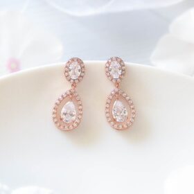 Boucles d’oreilles rose gold mariage goutte romantiques "Cécile"