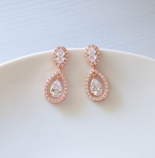 Boucles d’oreilles rose gold mariage goutte romantiques "Cécile" – Image 3