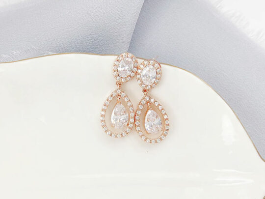 Boucles d’oreilles rose gold pour mariée romantiques "Cécile"