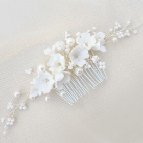 Bijoux chignon mariage perles fleurs blanches Loriane