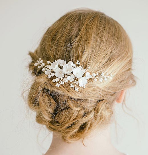 6 épingles pics cheveux chignon mariage mariée petites fleurs blanches cristal 