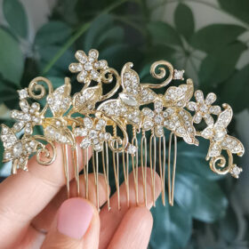 Peigne cheveux mariage doré, bijou coiffure papillons Carla