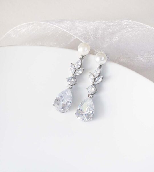 Parure bijoux mariage élégant collier boucles cristal perles Kely