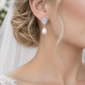 Alternative view of Parure bijoux mariée discrète perles strass « Priscilla»