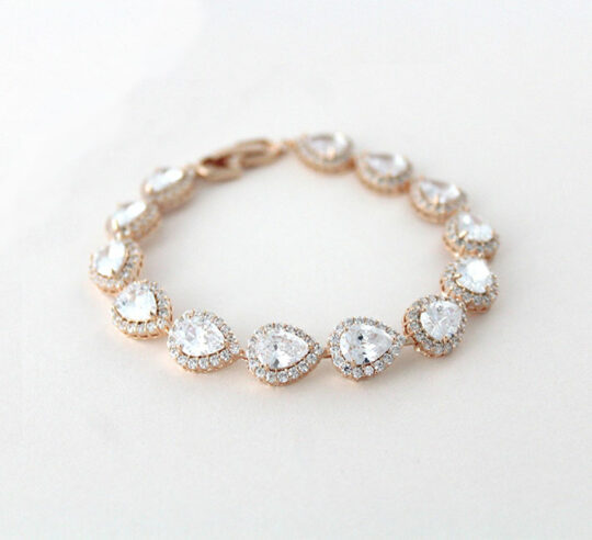 Bracelet mariage de luxe goutte doré ou rose gold Angelina