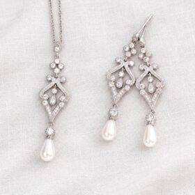 Parure bijoux mariage retro chic perles et cristal "Rachel"
