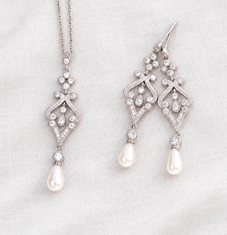 Parure bijoux mariage retro chic perles et cristal "Rachel"