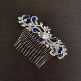 Peigne coiffure strass, bijou cheveux mariage avec une touche bleu Madeline