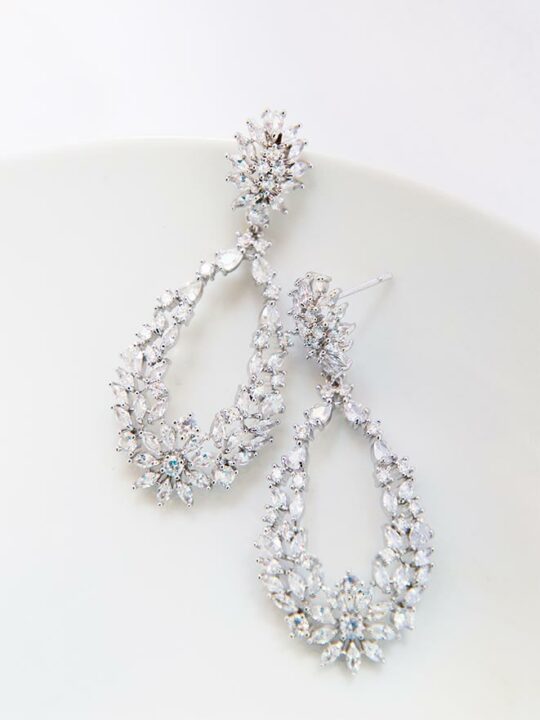 Boucles d'oreilles mariée élégantes chic féminines en cristal zircon "Chloé" – Image 2