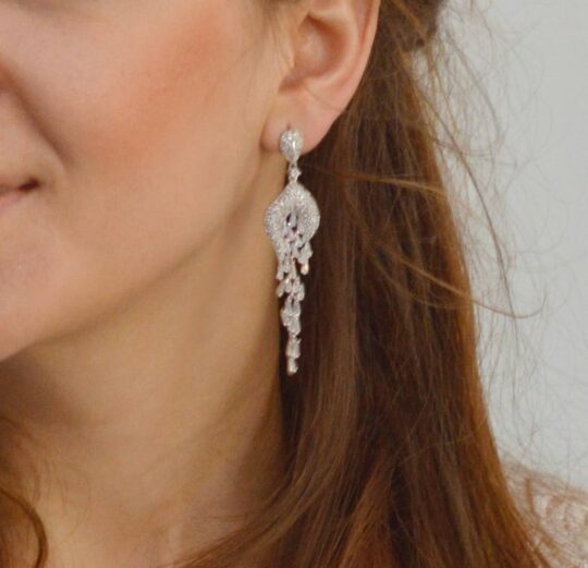 Boucles d’oreilles pour mariée pendantes femmes élégantes en cristal zircon