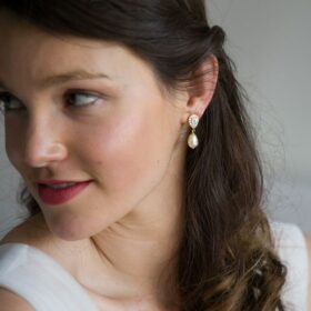 Boucles d’oreilles mariage précieuses cristal et perles Swarovski délicates Sarah