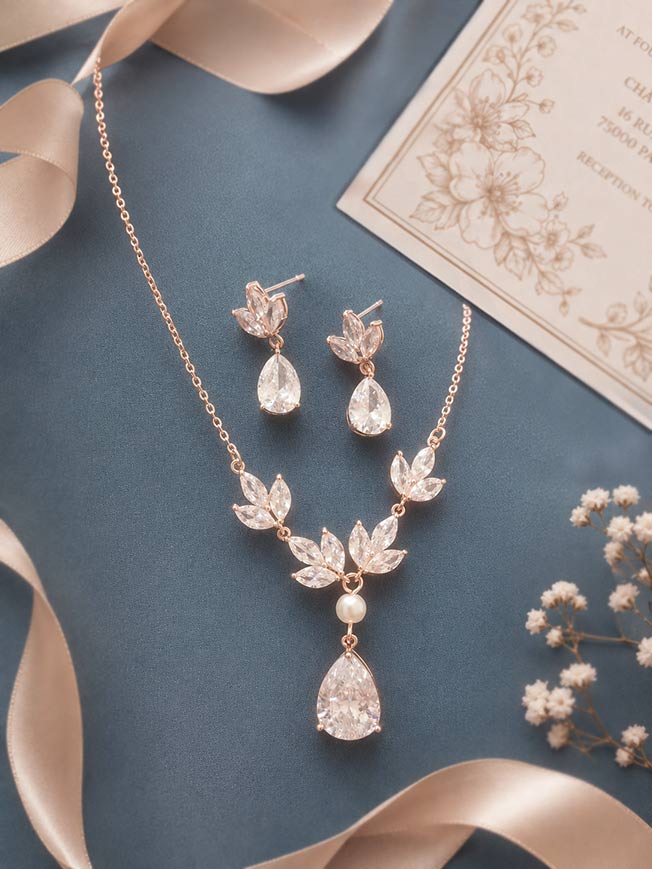 Parure bijoux mariage élégant collier boucles cristal Zircon perle "Maraya" – Image 2