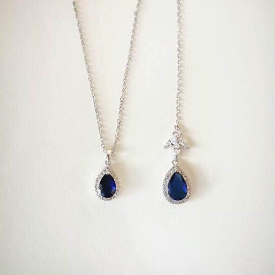 Bijou de dos bleu pour mariée, collier pour dos nu, pendentif bleu saphir goutte – Image 3