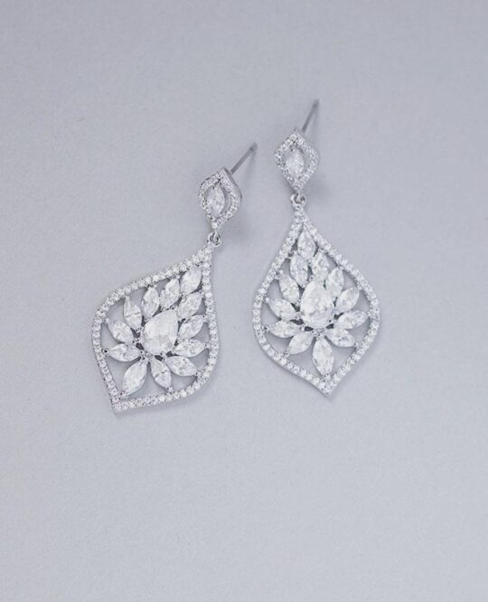 Boucles d'oreilles diamantées pour mariée, cristal de qualité en oxyde de zirconium – Image 4