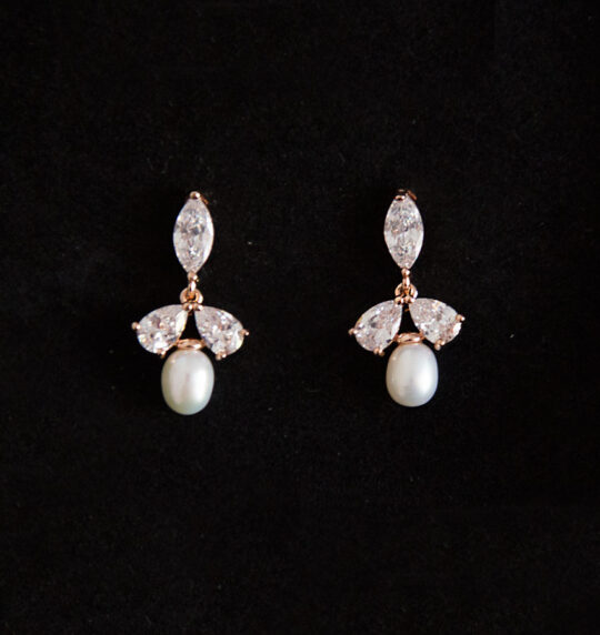 Parure de mariage avec perles et cristaux zircon – style floral élégant, argentée ou rose gold "Thalia" – Image 4