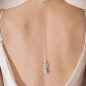 Collier avec bijou de dos pour mariée fleurs goutte diamantées cristal en oxyde de zirconium